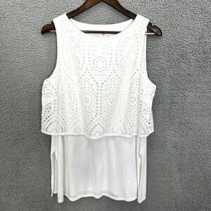J Jill Tank Top Womens M White Eyelet Crochet Overlay Boho Cottagecore Preppy